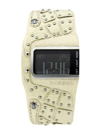Diesel Men's Digital Multi-Function Cuff White Leather Diesel Men's Digital Multi-Function Cuff White Leather