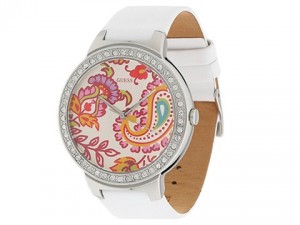 GUESS Women's Paisley Dial Leather Strap