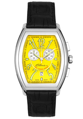 Elini Midsize New Yorker Grand Chronograph Black Leather