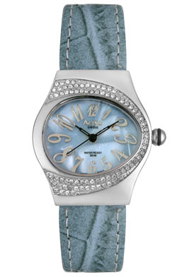 Activa Women's White Crystal Steel Blue Leatherette Activa Women's White Crystal Steel Blue Leatherette