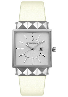 Diesel Women's Silver Dial White Glossy Leather 