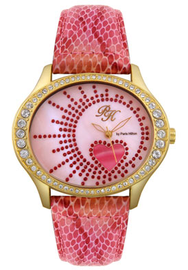 Paris Hilton Women's Oval Hearts White/Red Crystal Pink Leather Paris Hilton Women's Oval Hearts White/Red Crystal Pink Leather