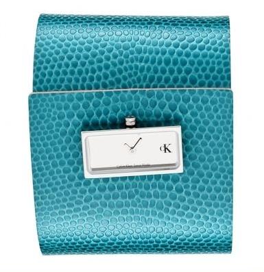 Women's Mirror Dial Blue Leather Reversible Cuff